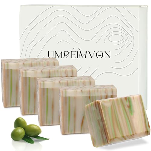 5 Pack Olive Oil Soap Bar, Organic and Natural Soap Handmade with 80% Olive Oil 20% Laurel, Cold Pressed Bar Moisturize and Soothe Itchy for Face, Body and Hair, Fragrance Free, 3.53 oz