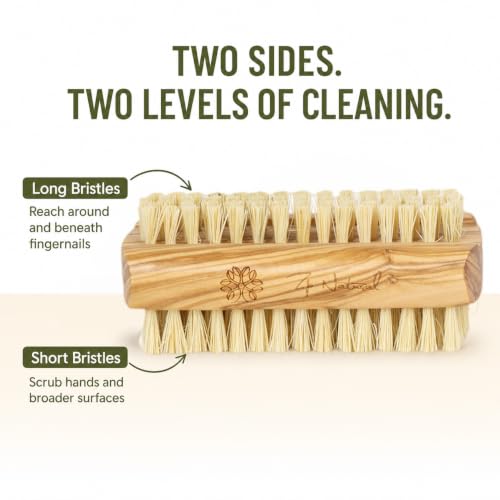 Olive Wood Hand Nail Brush Set - Double-Sided Sisal Bristles