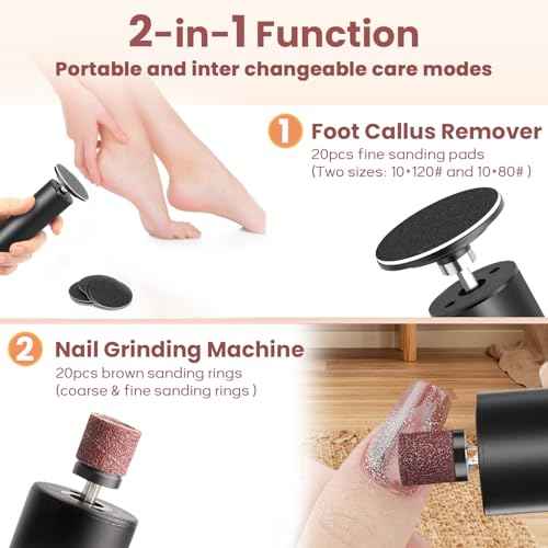 Electric Foot Callus Remover, 2 in 1 Electric Foot File Nail Grinder with 6 Speed, Rechargeable Callus Remover for Feet with 2 Mode Disc Sandpaper, Foot Sander Tool for Feet Dry Dead Skin