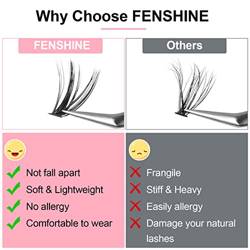Fenshine Cluster Eyelash Extensions, 280pcs 40D, 0.07 D Curl 13mm Natural False Eyelashes, Soft Individual Lashes DIY Extension