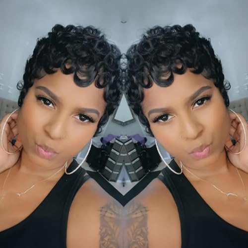 VRZ Pixie Cut Wig Human Hair Glueless Layered Black