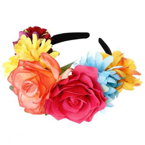 Nydotd Mexican Rose Flower Crown Headband, Day of The Dead Floral Rose Crown Headband Headpiece for Halloween Costume Party