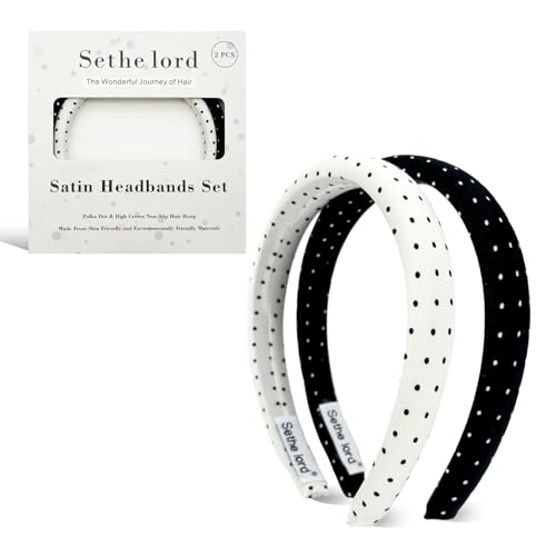Polka Dot Satin Headbands for Women - 2 Pack, Comfortable & Non-Slip