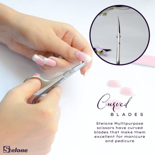 Stelone Stainless Steel Curved Cuticle & Eyebrow Precision Scissors