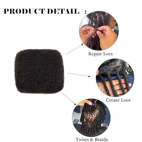 Afro Kinkys Bulk Human Hair for Dreadlock Extensions 10 Inches 30 Gram Natural Black Loc Repair Afro Kinky Braiding Human Hair for Locs (10 Inch 3 Bundles/Package)