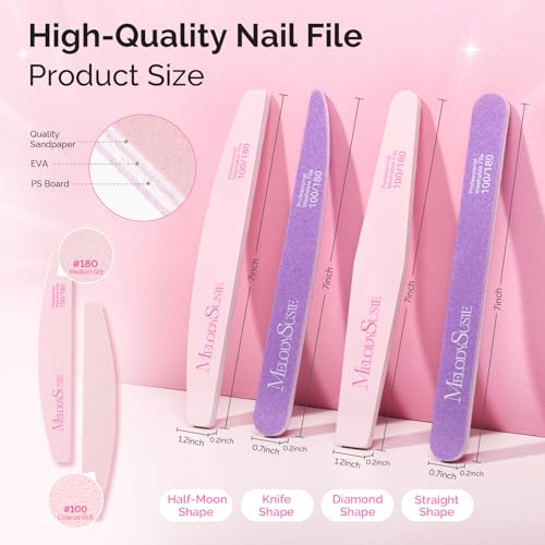 MelodySusie 4-Piece Nail File Set - Dual-Sided 100/180 Grit