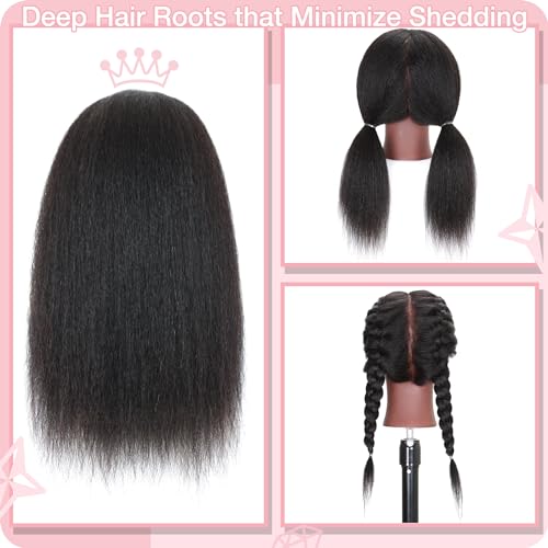 16" Human Hair Mannequin Head with Stand for Braiding & Styling
