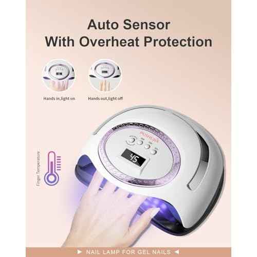 288W Professional Nail Lamp with 66 LEDs & Smart Sensor - Digital Display 4 Timer Settings Fast Curing UV LED Light for Gel Polish Hands and Feet