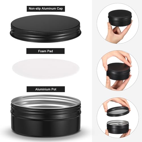 Therwen 48 Pack 8oz Candle Tins with Lids Black Aluminum Containers for Candle Making Supplies Empty Bulk Aluminum Tin Refillable Cosmetic DIY Gift Storage(Classic)