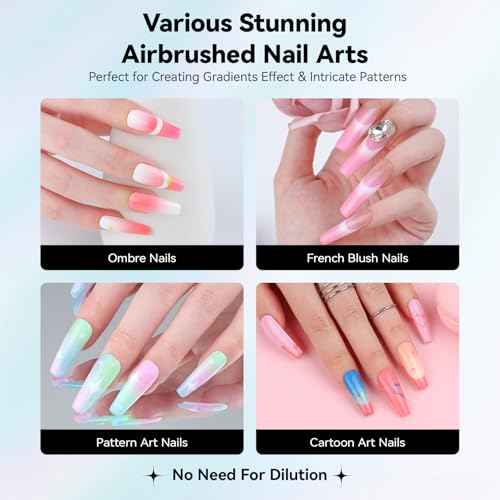 Vrenmol 12PCS Airbrush Gel Nail Polish: No Need for Dilution Airbrush Gel Nail Polish 12 Bright Colors for Airbrush for Nails Art Paint Stencils Patterns Gradients Ombre French Nails Manicure Pedicure