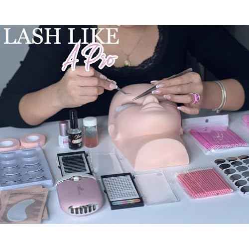 Lash Eyelash Extension Kit, Professional Mannequin Head Eyelash Grafting Training Tools False Eyelash Extensions Practice Exercise Set for Beginners with Individual Lashes Glue Tweezers Lash Fan Dryer