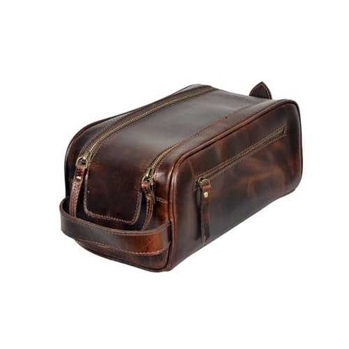 Leather Toiletry Bag for Men With Waterproof Lining, Grooming Travel Kit, Mens Toiletry Bag, Mens Leather Shaving Bag, Handcrafted Vintage Shaving Kit (Combo of 4 Items)