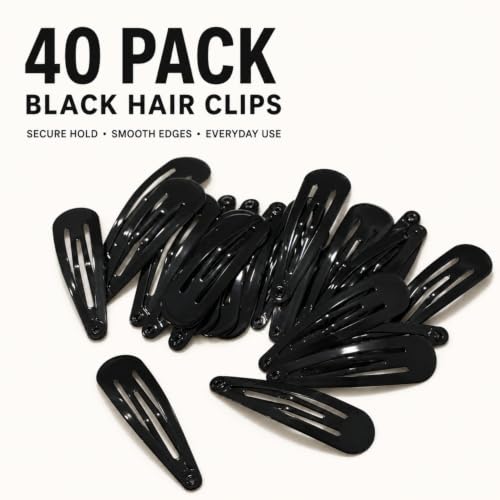 Black 2 Inch Hair Barrettes - 40 Pack Women & Girls Snap Hair Clips - Versatile & Strong Hold - Variation: Black