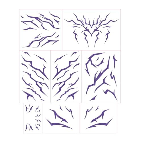 Anime Hunter Halloween Cosplay Costume Temporary Tattoos Purple and Laser Multicolor Stripes Tattoos (Purple 8 Pcs Set)