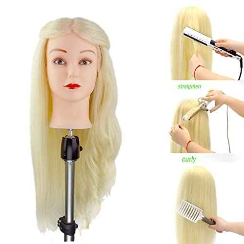 Blonde Mannequin Head with 80% Real Human Hair,28-30inches Long Hair Hairdresser Practice Training Head ,Manikin Cosmetology Makeup Manican Doll Head for Display Braiding Styling Curling