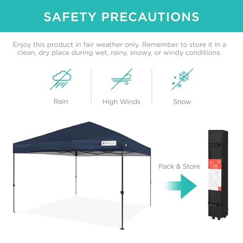 Best Choice Products 10x10ft 1-Person Setup Pop Up Canopy Tent Instant Portable Shelter w/ 1-Button Push, Case, 4 Weight Bags - Blue