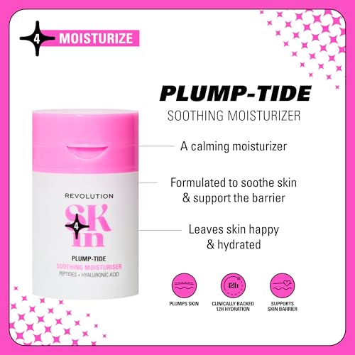 Revolution Skin, Plump-Tide Peptide & Hyaluronic Acid Soothing Moisturizer, Calming Face Cream with Peptides, Vegan & Cruelty-Free, 1.69 fl oz
