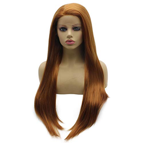 iwonawig Long Straight Auburn Synthetic Lace Front Hair Wig Heat Resistant Fiber Hair