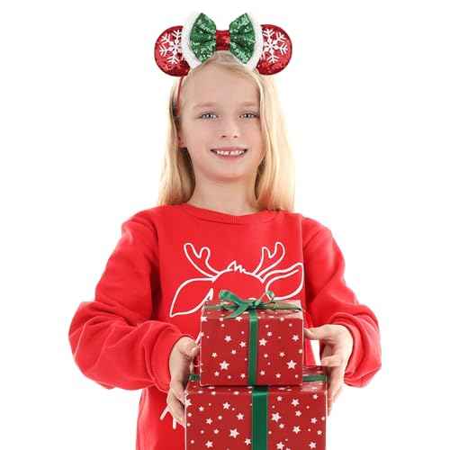 ASHONE Mouse Ears Headbands for Women Groups Mouse Ears Shiny Bows for Birthday Themed Events Accessories Party (Snow, 1 Count (Pack of 1))