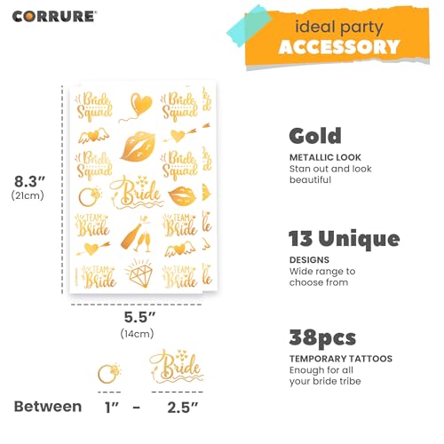 CORRURE Gold Temporary Tattoos - 38pcs Bachelorette Party Favors
