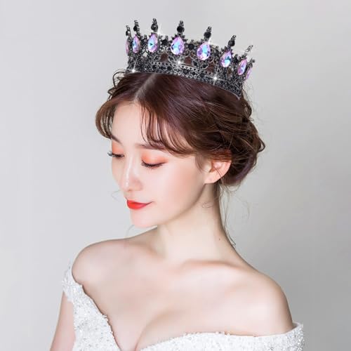 Black Moonlight Purple Rhinestone Wedding Crown for Women