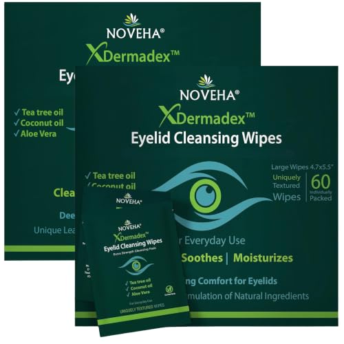 NOVEHA 2 Pack Eyelid & Lash Wipes - Individually Wrapped, Extra Strength Makeup Remover