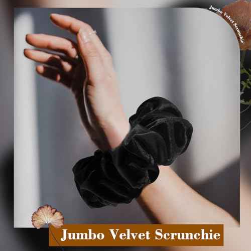 CEELGON Black Big Velvet Scrunchie 6.5 Inches Jumbo Scrunchies Hair Ties Oversized Ponytail Holder for Thick Curly Hair Extra Large Hair Accessories for Women (Black)
