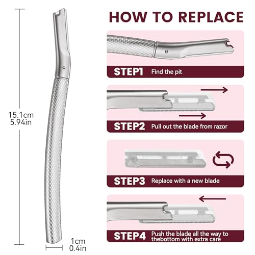 Eyebrow Razor Face Razor for Women with 12 Refill Blades - Dermaplaning & Exfoliation Tool