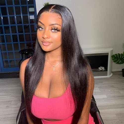 Odir Wear and Go Glueless Wigs Human Hair Pre Plucked Pre Cut 4x4 Lace Closure Wigs 24 Inch Human Hair 180% Density Brazilian Straight Hair HD Lace Front Wigs for Black Women Glueless Wigs