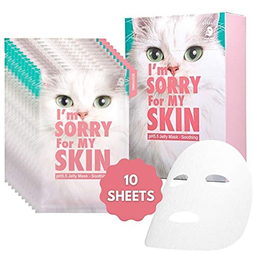 I'M SORRY FOR MY SKIN pH5.5 Jelly Face Mask Skin Care Set, Korean Skin Care Hydrating Masks, Self Care Items Beauty Gifts for Women, Pack of 10 (Soothing Fasial Mask - Cat)