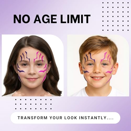 Purple Temporary Tattoo Stickers ? 4 PCS Purple Tattoos and 4PCS UV Fluorescent (Under Altraviolet Lamps) Temporary Tattoos Realistic Waterproof Body Art for Cosplay, Halloween, and Party Makeup
