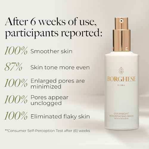 Borghese Overnight Resurfacing Mask With AHA & BHA - Leave-On Exfoliating Mask with Glycolic Acid, Lactic Acid, & Hyaluronic Acid, For All Skin Types