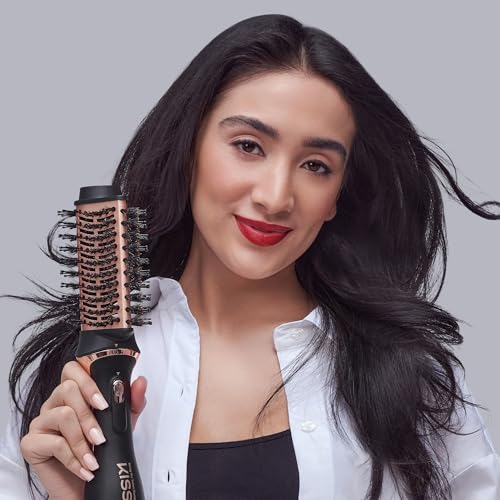 KISS Volume & Style Boosting 2-in-1 Air Brush, Interchangeable Ceramic Waterdrop & 1.5¡± Round Brush Head, Maximum Root Boosting Hair Dryer, 4 Heat Settings, Tangle-Free Bristles, 360¡Æ Swivel Cord