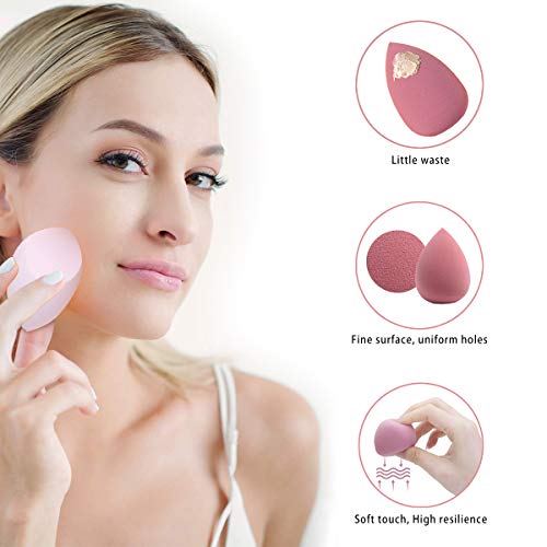 Leeshine Makeup Sponges Set - 4 Pcs Blending Beauty Blenders with Holder & Egg Case, Pink, Pack of 5 Variations