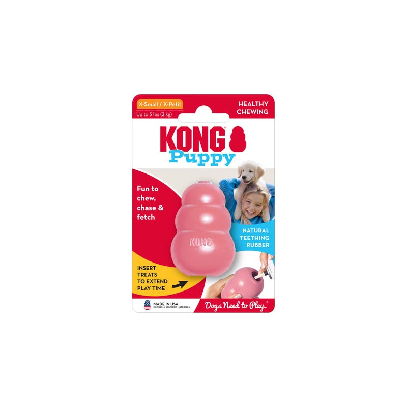 KONG Puppy - Natural Teething Rubber Chew Toy for Dogs - Stuffable Dog Toy for Extended Playtime - Chew & Fetch Toy for Puppies - for XS Puppies - Pink