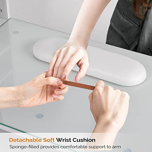 OmySalon Manicure Table with Glass Top & Wrist Rest
