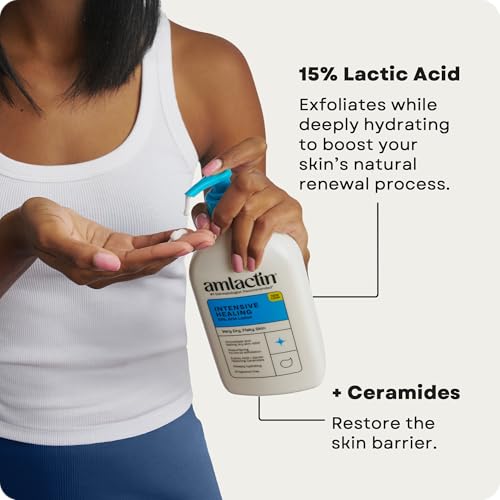 AmLactin Intensive Healing Body Lotion - Therapeutic Lotion for Extremely Dry Skin - No-Scrub Exfoliator and Moisturizer with 15% Lactic Acid AHA and Ceramides, 7.9 oz (Packaging May Vary)