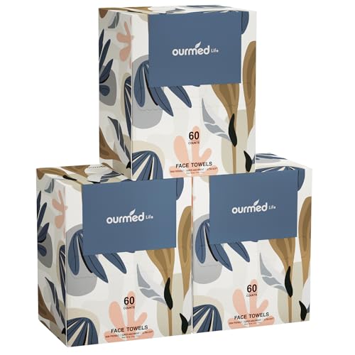 Ourmed Life Face Towels, Disposable Biodegradable Facial Towels for Sensitive Skin, Lint- free Facial Wipes for Washing Face, Skincare and Makeup Remover, Dry Wipes, 10"¡¿7.9" Extra Large, 180 Count