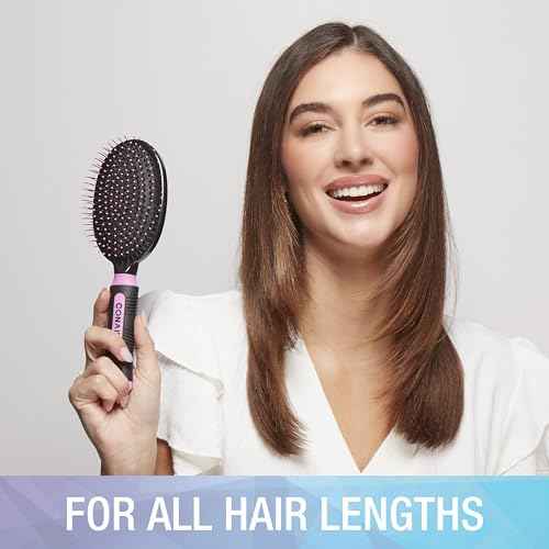 Conair Salon Results Hairbrush - Men and Women - Detangling Hair brush - ideal for curly or straight styles - features wire bristles and cushion Base - Pink/Black