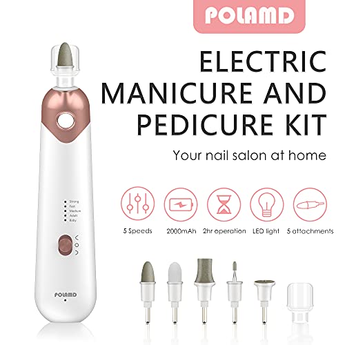 Electric Nail File Set - Cordless Manicure Pedicure Kit with 5 Speeds