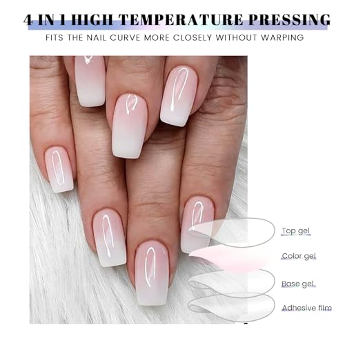 Oauee Alba White Pink Ombre Semi Cured Gel Nail Strips UV Light Required Salon Quality