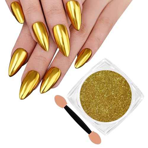 SIUSIO Chrome Nail Powder, Metallic Mirror Effect Chrome Powder Holographic Shimmer Glitter Dust Manicure Decoration Nail Art Pigment for DIY Gel Polish Nail Art, Resin Craft, Salon, Gifts - Gold