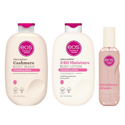 EOS Strawberry Dream Body Care Bundle - Body Wash, Lotion & Mist