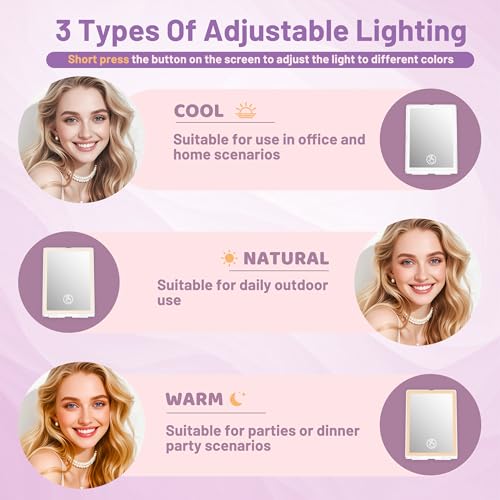 Haikopoon White Travel Makeup Mirror with Lights - Rechargeable Compact with 72 LEDs and 3 Color Modes