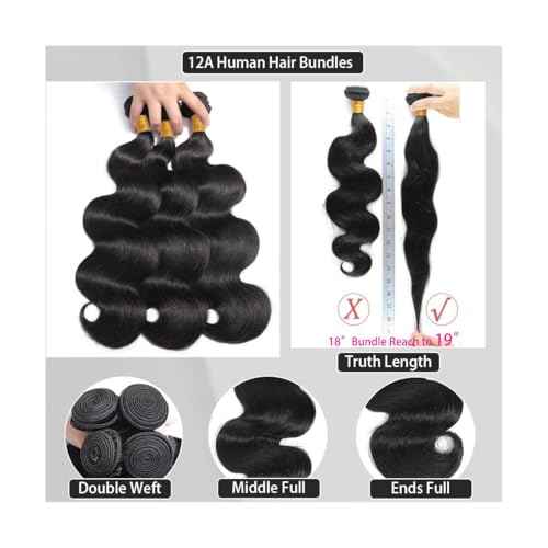 Brazilian Human Hair Bundles 12A Body Wave Bundles Human Hair Unprocessed Brazilian Virgin Hair Weave Bundles Deals Human Hair e Natural Black (black body wave bundles, 18 20 22)