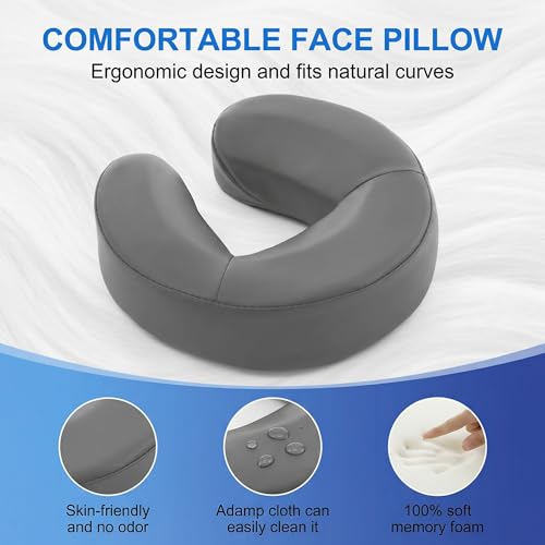 Massage Headrest for Bed, Foldable Adjustable Massage Memory Foam Face Cradle, Portable Head Rest Attachment for Mattress, Waterproof Leather Home Bed Massage Head Holder with Face Pillow