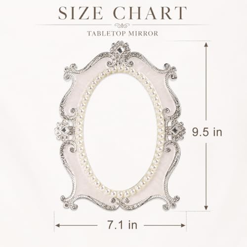 Nerien Vintage Oval Mirror with Stand, Pearl Floral Frame