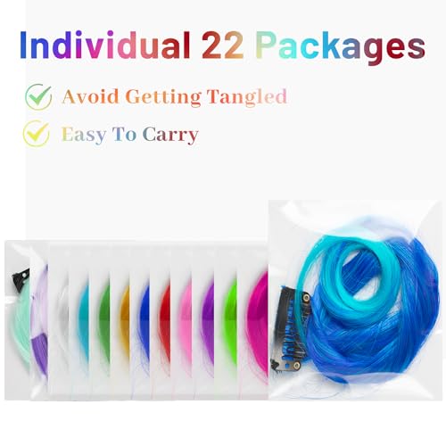 Colored Clip-in Hair Extensions 22 PCS Curly Rainbow