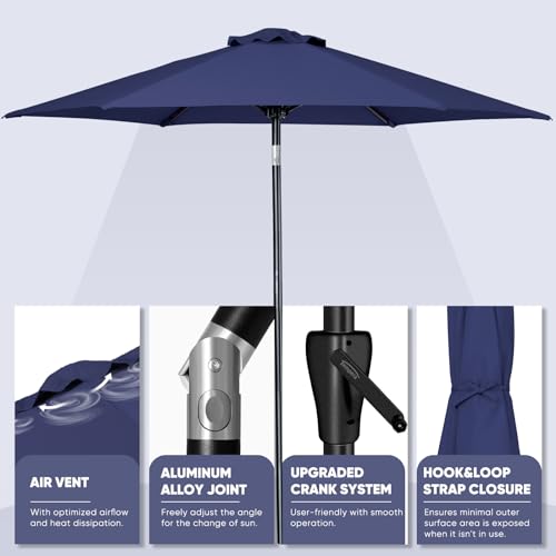 Tempera 7.5ft Patio Market Outdoor Table Umbrella with Push Button Tilt and Crank,Large Sun Umbrella with Sturdy Pole&Fade Resistant Canopy,Easy to Set,Navy