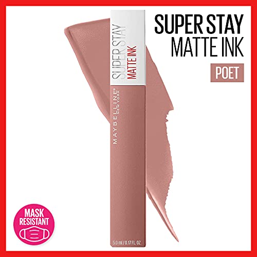 Maybelline Super Stay Matte Ink Liquid Lipstick Makeup, Long Lasting High Impact Color, Up to 16H Wear, Poet, Light Rosey Nude, 1 Count